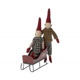 Släde av trä röd mini pixy