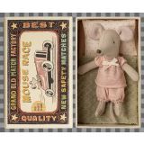 Lillasyster mus i tändsticksask rosa