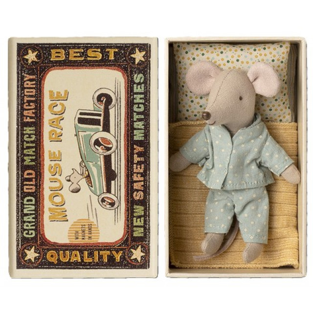 Lillebror mus i tändsticksask blå