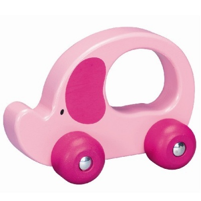 Trä elefant på hjul rosa